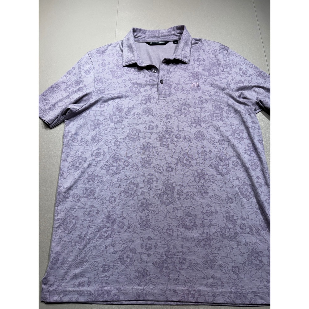 TravisMathew Mens Purple Floral Print Performance Golf Polo Shirt Large L
